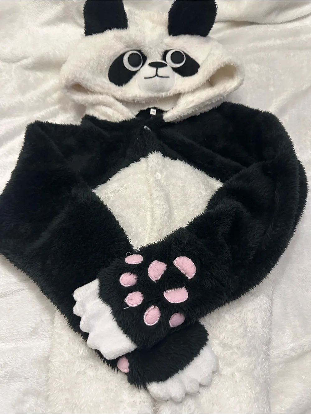 Kids Black & White Panda One-Piece Hooded Costume